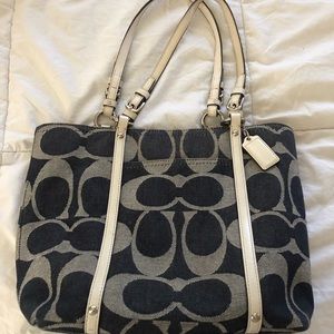 Denim and White Coach Purse
